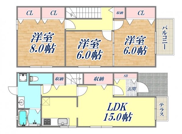 やまてタウンハウスB棟の物件間取画像